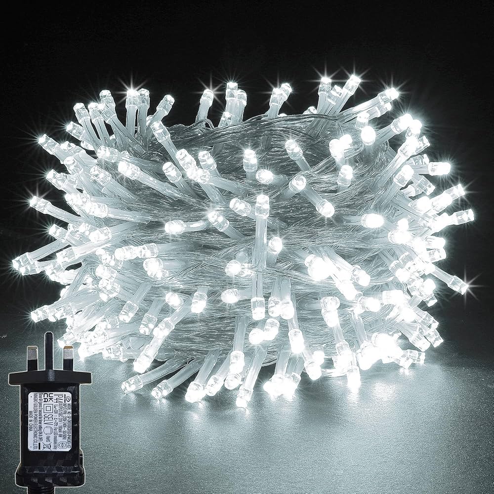 Yosion Led Christmas Lights String Fairy Lights On Clear Cable With 8 Modes Timer Dimmable Ideal For Home Christmas Halloween Wedding Party 500 Le Ds Day White