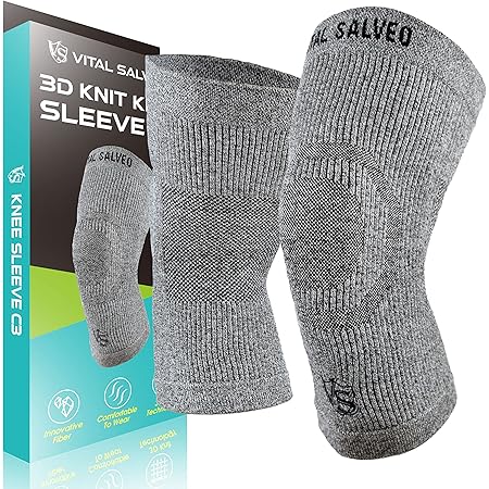 VITAL SALVEO Knee Sleeve-Knee Brace C3-COMFORT for Joint Pain Relief, Germanium and Charcoal Yarn Circulation For Men and Women (1 Pair)-Small