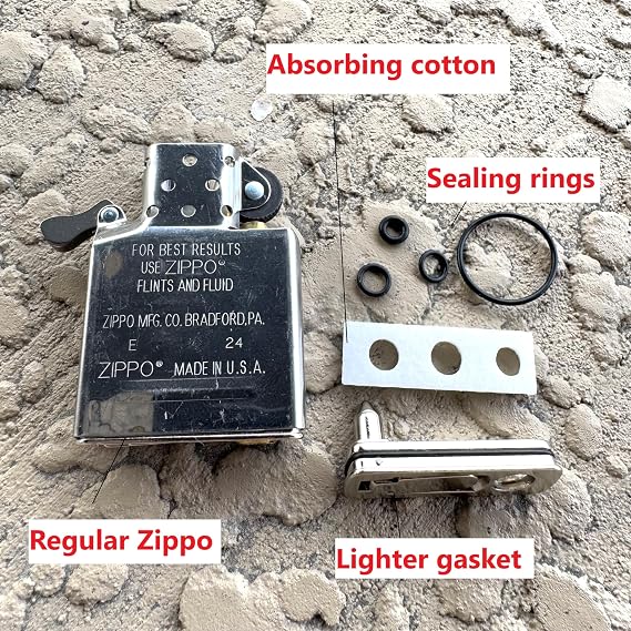 Lighter Gasket Seal, Lighter Repair Kit Compatible with Zippo Lighter,Anti-Evaporation Accessories,Refillable Lighter Parts - Wick,Flint Stone,Cotton Felt Pad,Rubber Rings and Metal Gasket