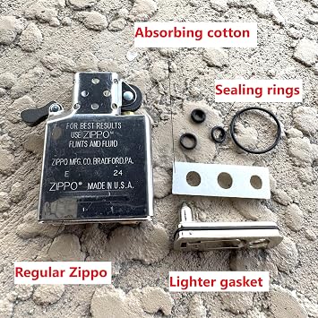 Lighter Gasket Seal, Lighter Repair Kit Compatible with Zippo Lighter,Anti-Evaporation Accessories,Refillable Lighter Parts - Wick,Flint Stone,Cotton Felt Pad,Rubber Rings and Metal Gasket