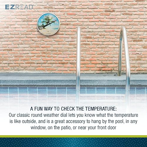 Miniatura 4 de EZREAD - Termómetro de esfera colgante 840-1214 para uso en interiores y exteriores, gran diámetro de 12.5 pulgadas, números fáciles de leer, playa