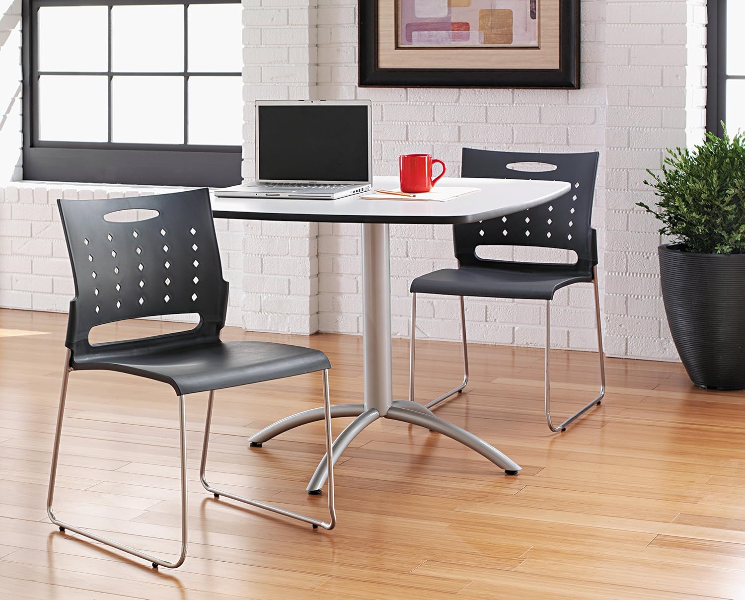 Alera Continental Series Perforated Back Stacking Chairs, Charcoal Gray (Case of 4) : Office Products