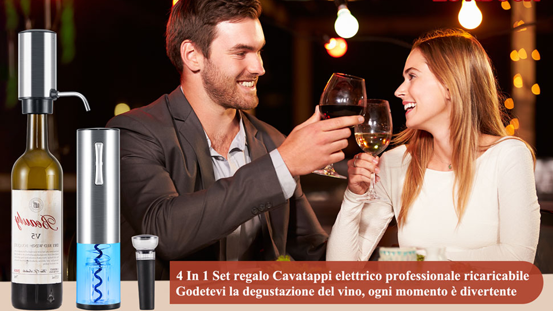 Set Cavatappi Elettrico 4 In 1 WIWONEY - Con Aeratore, Tappo Sottovuoto E Tagliacapsule, Argento - Foto 3
