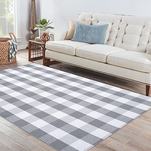 Miniatura 65 de IOHOUZE - Tapete a cuadros estilo búfalo de 5 x 8 pies para interiores y exteriores, lavable, para sala, tapete de bienvenida primavera-verano