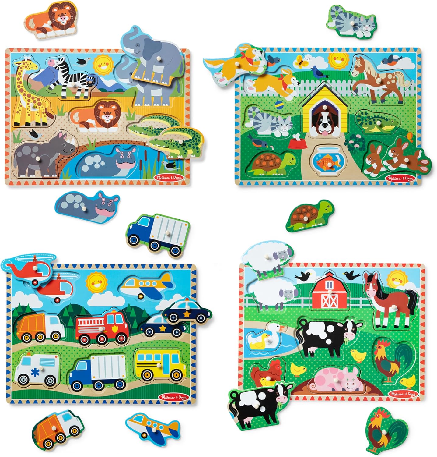 Melissa & Doug Wooden Peg Puzzle Set – 4-Pack Vehicle image 4