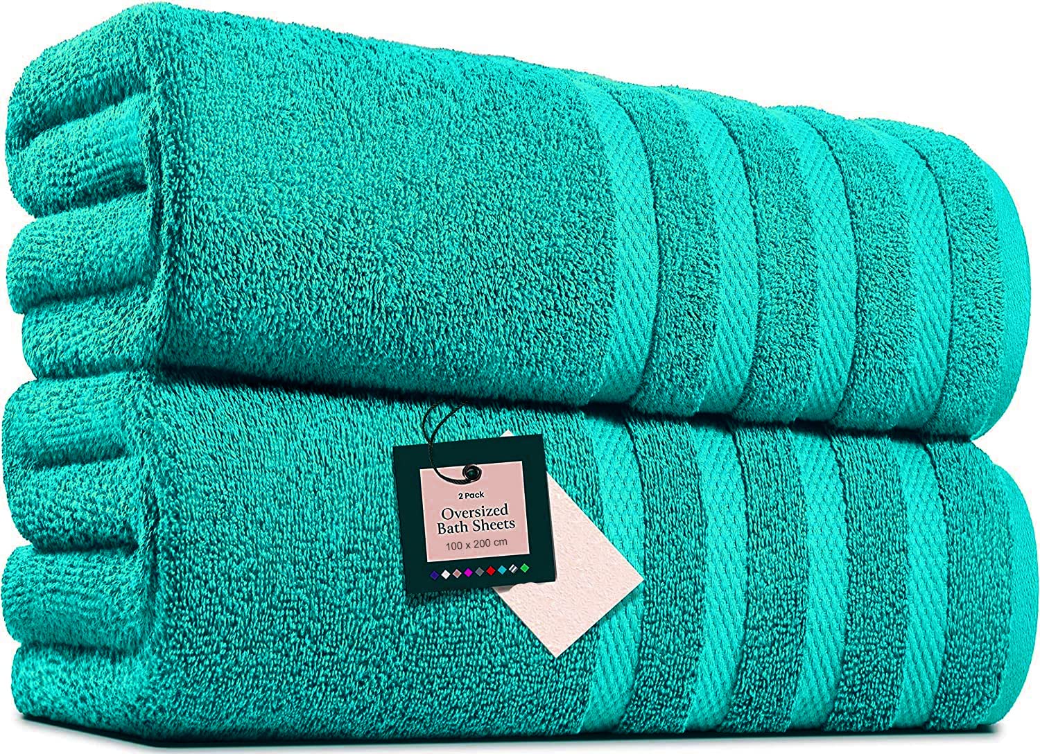 Teal Pack Of 2 Extra Large Bath Sheets (100 X 200 Cm-600 Gsm) Pure Egyptian Cotton Big Body Wrap Bath Sheet Towels For Bathroom,Beach, Pool (, Cotton)
