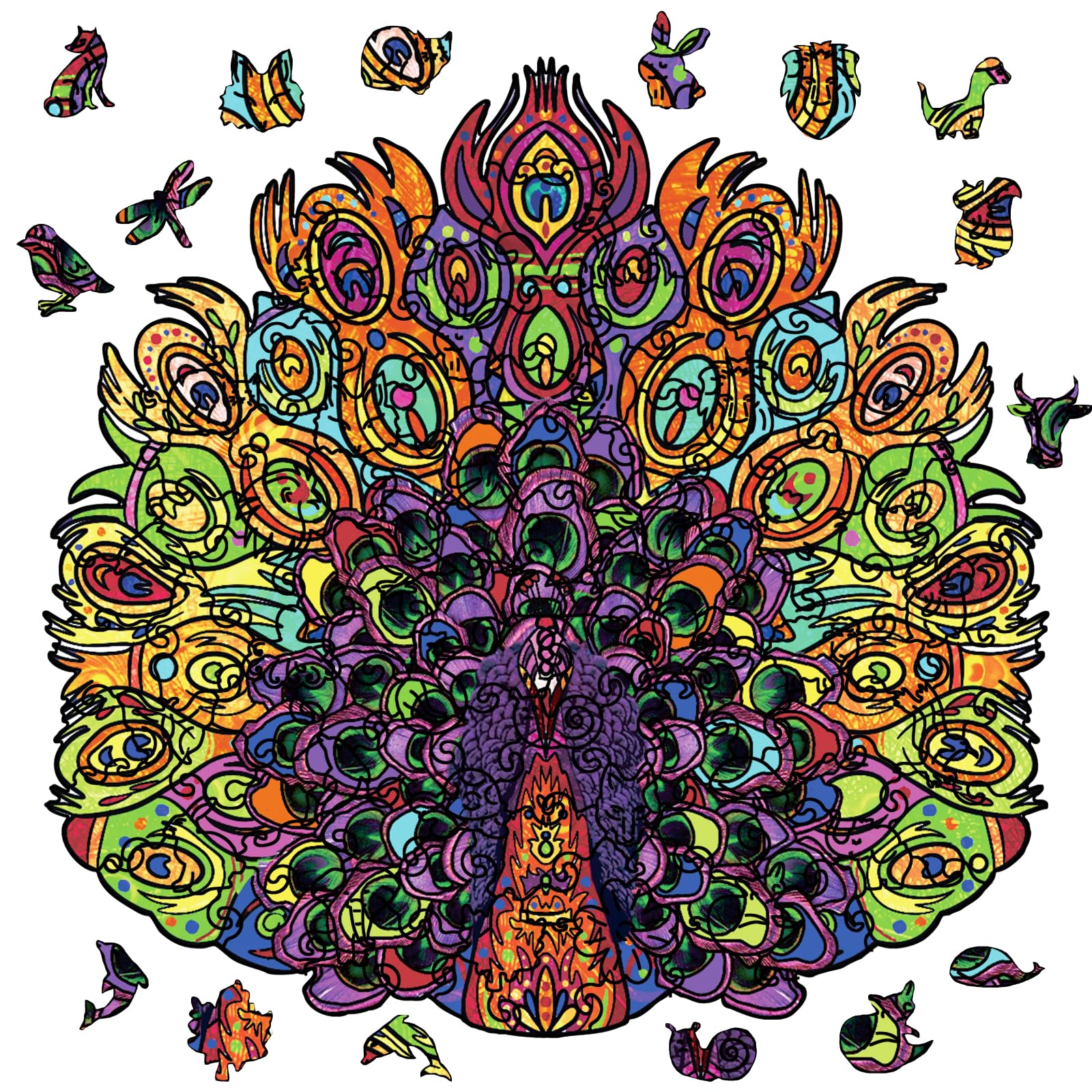 GLOBLELAND 120Pcs Peacock Wooden Jigsaw Puzzles for Adults 13.3x13.7inch Colorful Animal Wooden Puzzles for Anniversary Birthday Gift