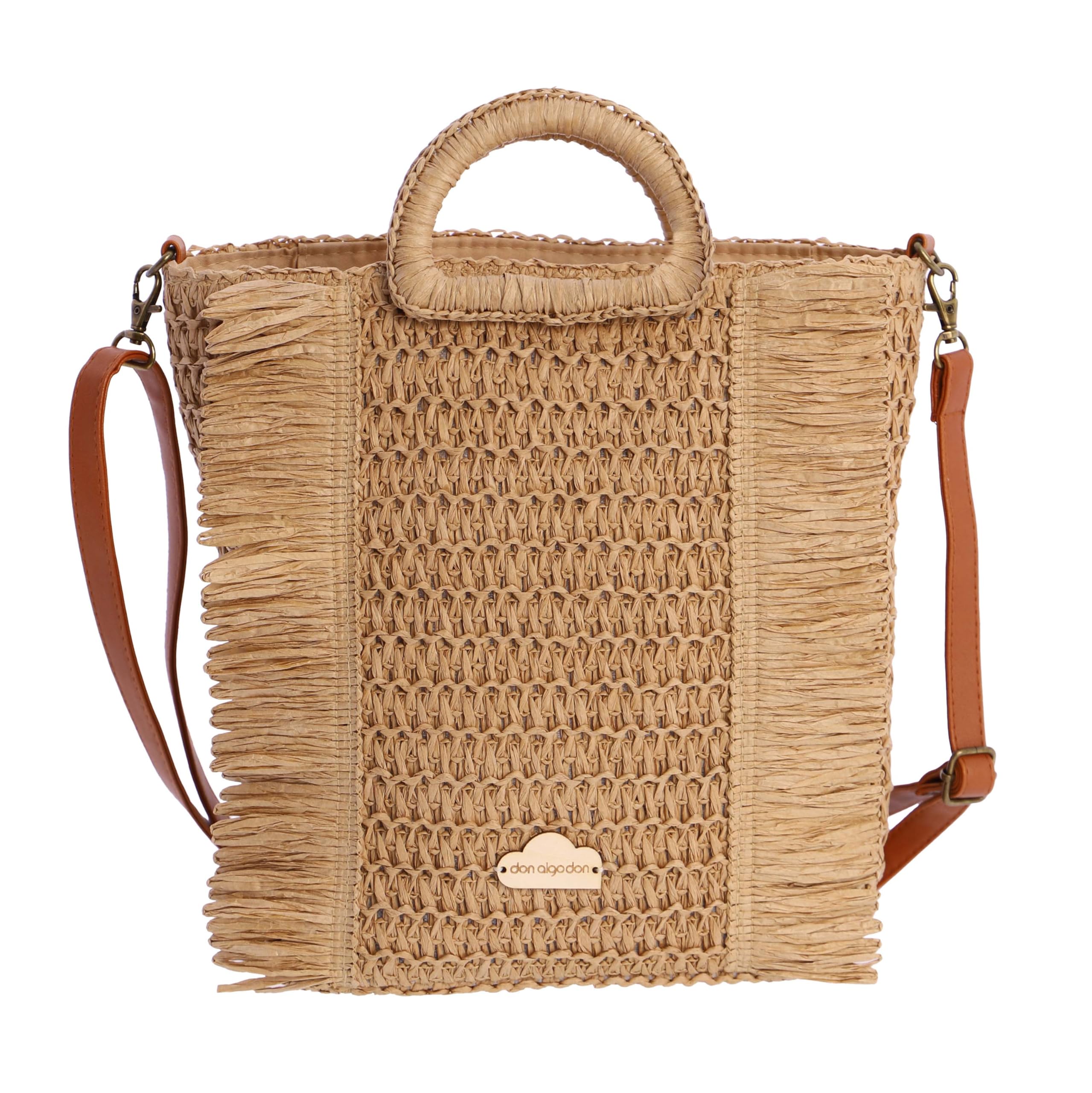 DON ALGODON Cascaes, Bandolera Mujer Verano Rafia Bolso Mimbre Hecho a Mano Ideal para la Playa