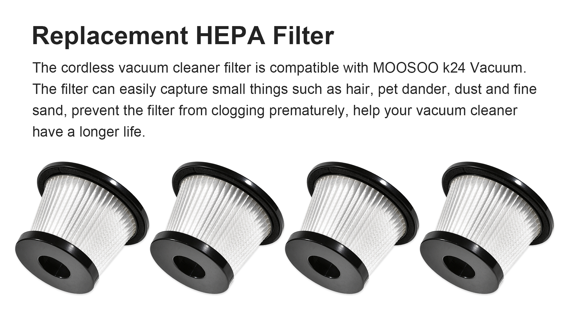 Image of 4pcs Filter Vacuum Dust Filters Compatible with MOOSOO K24 Cordless Vacuum | Replacement HEPA Filter Washable Resuable compatible with MOOSOO k24 Vacuum higher filtration efficiency