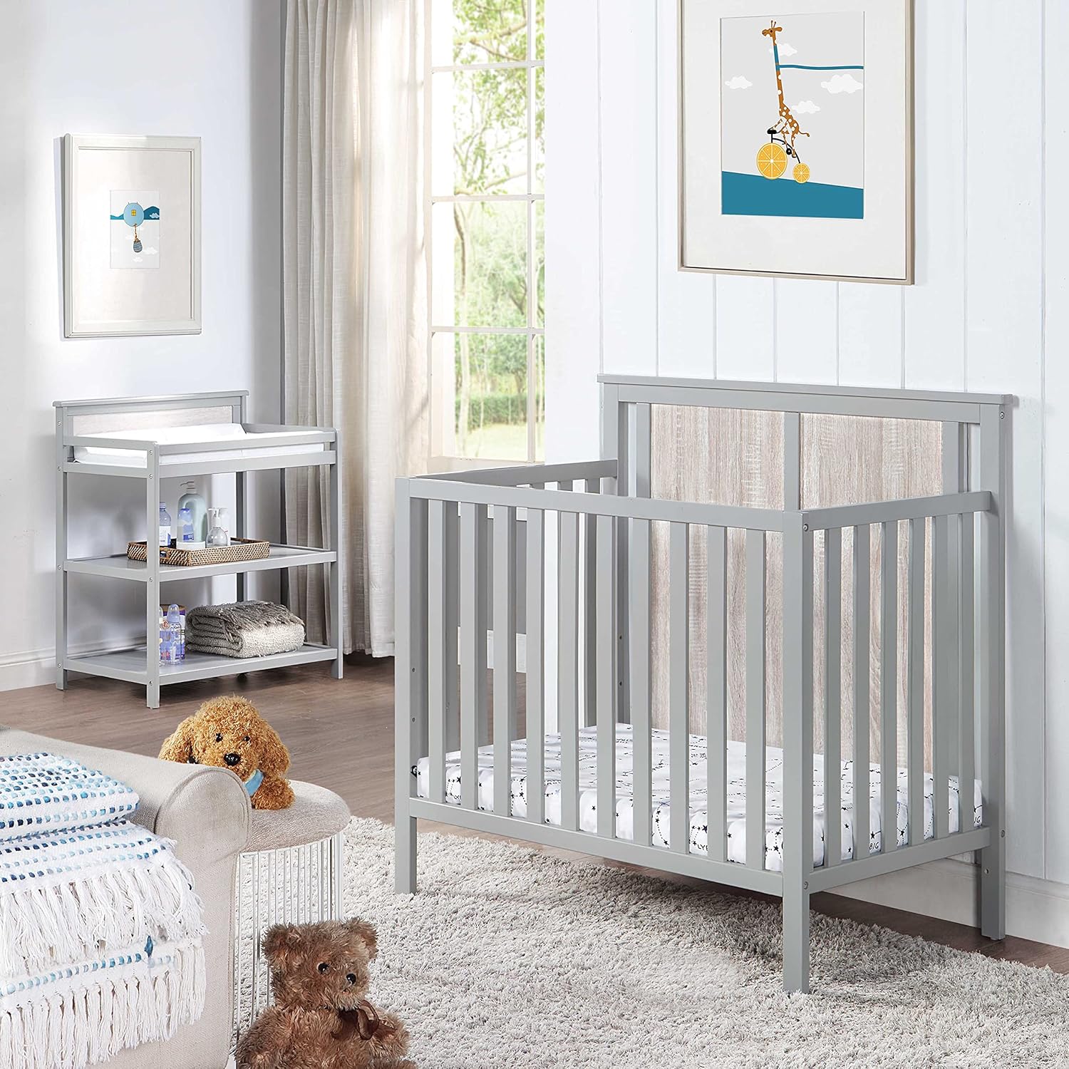 Suite Bebe Connelly 3-in-1 Mini Crib in White/Rockport Gray - Comes with Mattress Pad