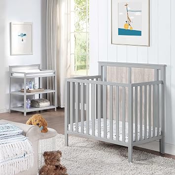Suite Bebe Connelly 3-in-1 Mini Crib in Gray/Rockport Gray - with Mattress Pad