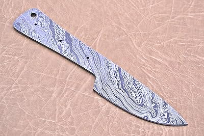 Damascus Steel Blank Blade 8.25 inches Long Hand Forged Skinning Knife with 3 Pin Hole & an Inserting Hole Space 4 inches Cutting Edge