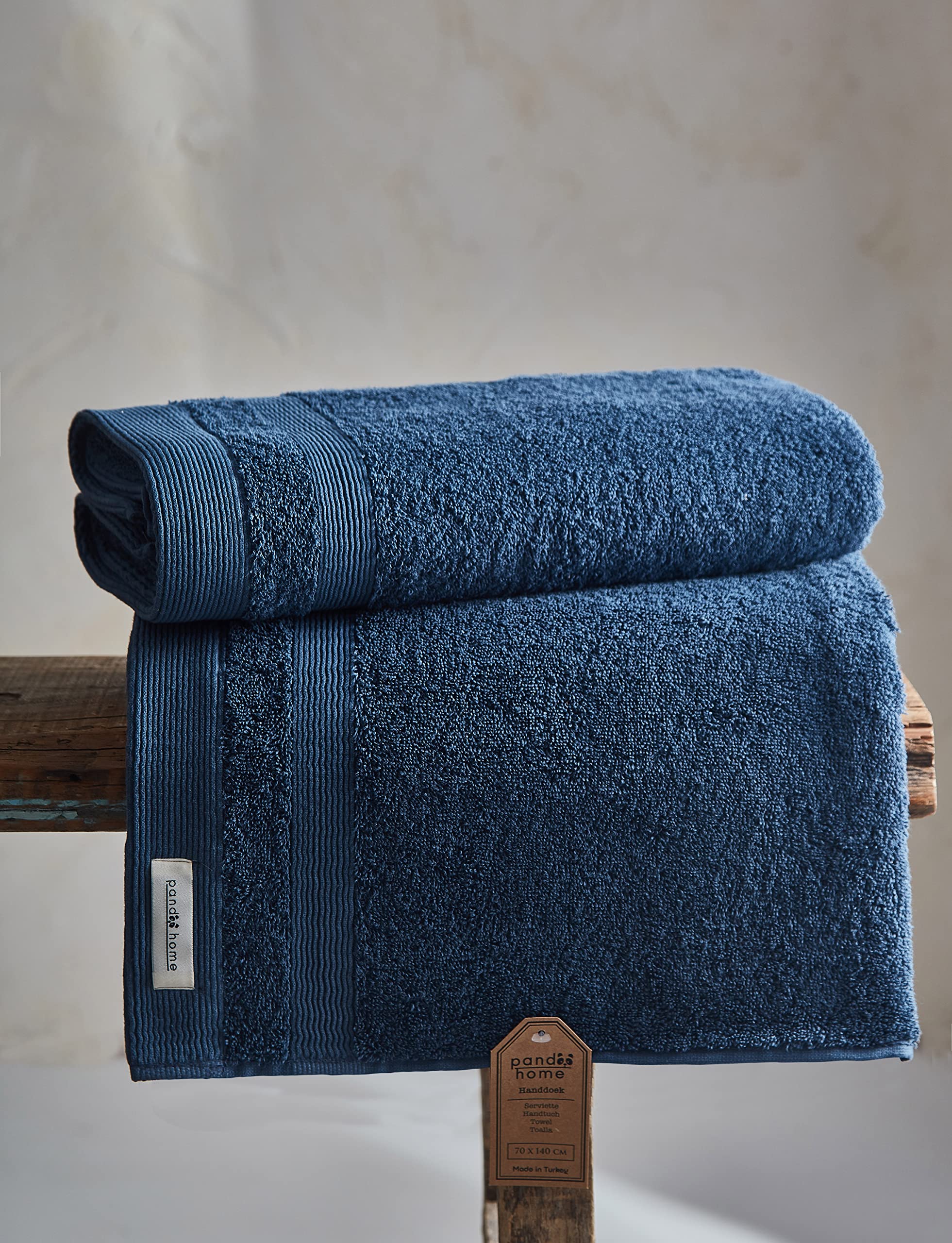 PandaHome Handdoekenset van katoen, 2 badhanddoeken, 100% katoen, sneldrogend, zacht, absorberend, 500 g/m², blauw