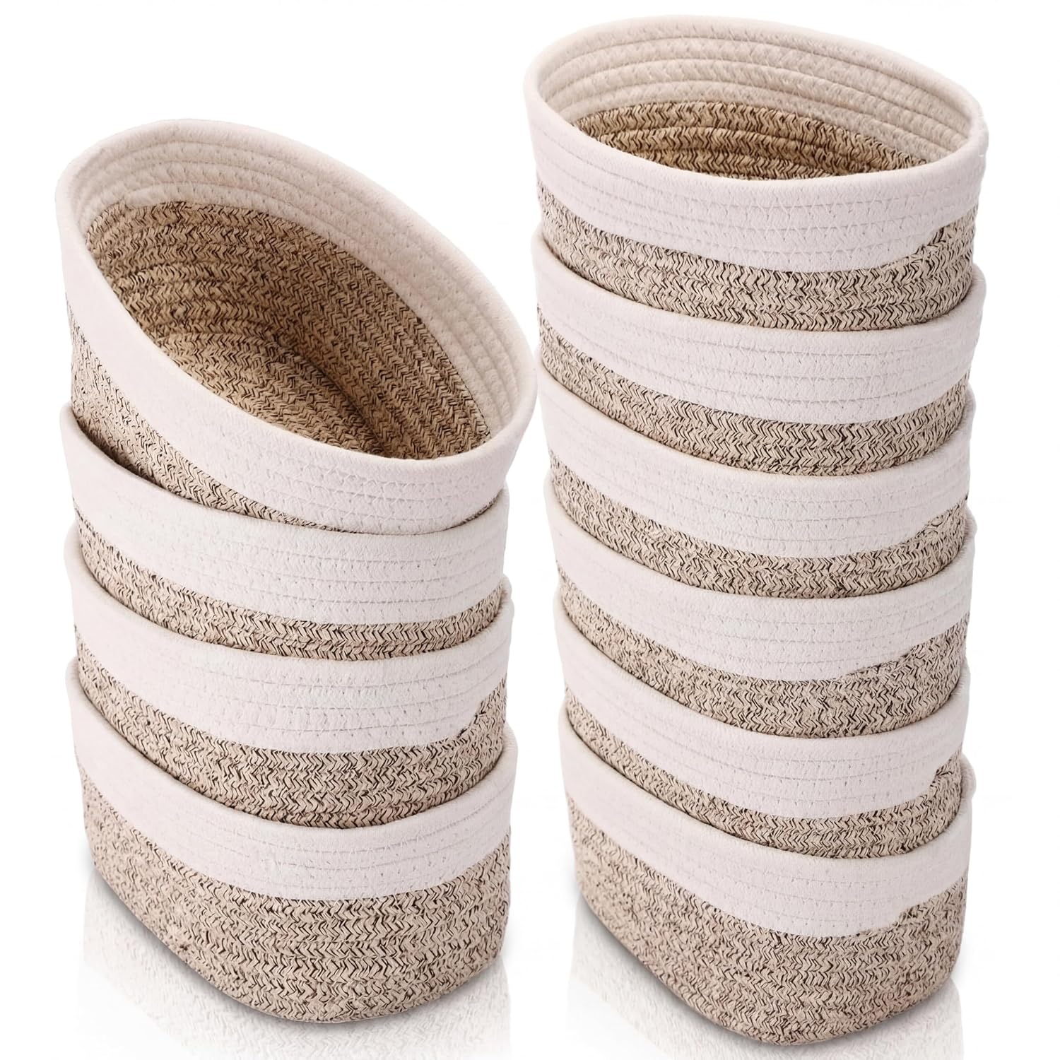 10 Pack Small Woven Baskets for Storage, Cotton Rope Boho Decorative Organizer Storage Bins for Shelves, Closet, Nursery, Bathroom, 7.5 X5.5 X3.9 Tiny Easter Empty Gift Baskets