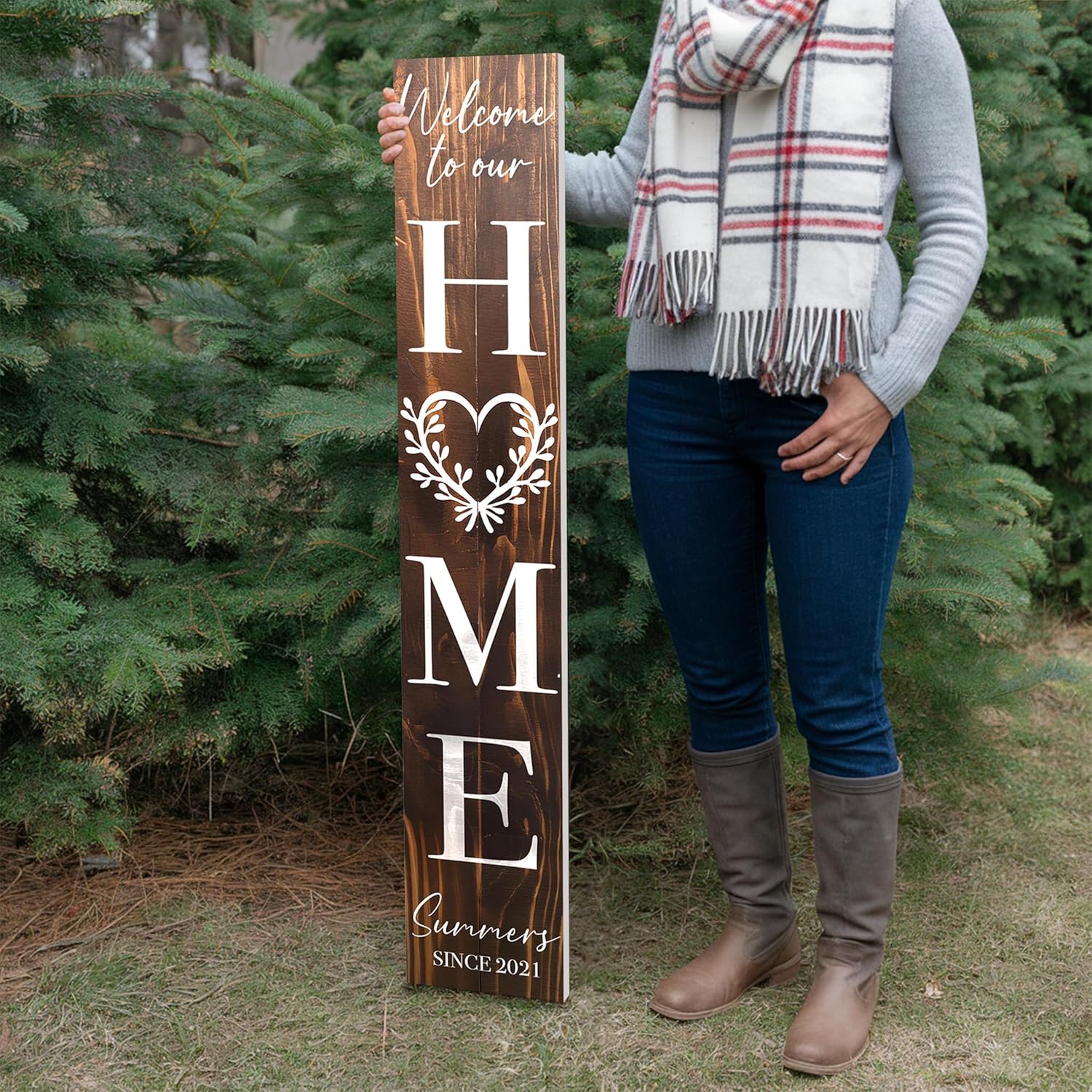 Personalized Welcome Sign for Front Door, Custom Welcome Sign for Porch Outdoor Welcome Home Decorations, 48"x8" PVC Sign (Design 4)