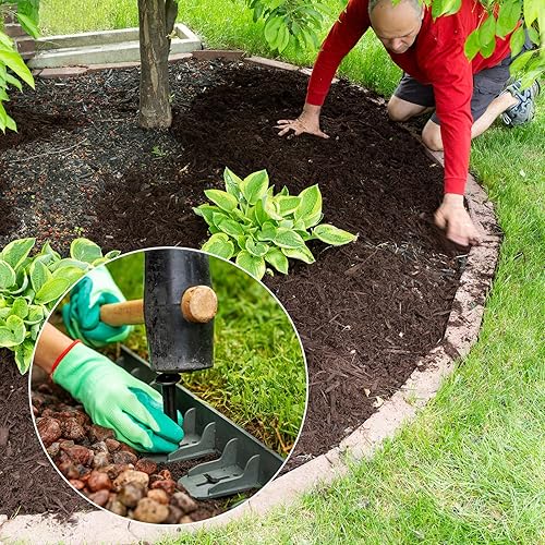 Miniatura 5 de uxcell Bordes de paisaje, 1 pieza de 66 pies x 2 pulgadas, kit de bordes de jardín sin excavación con 60 estacas, borde de borde de paisaje para