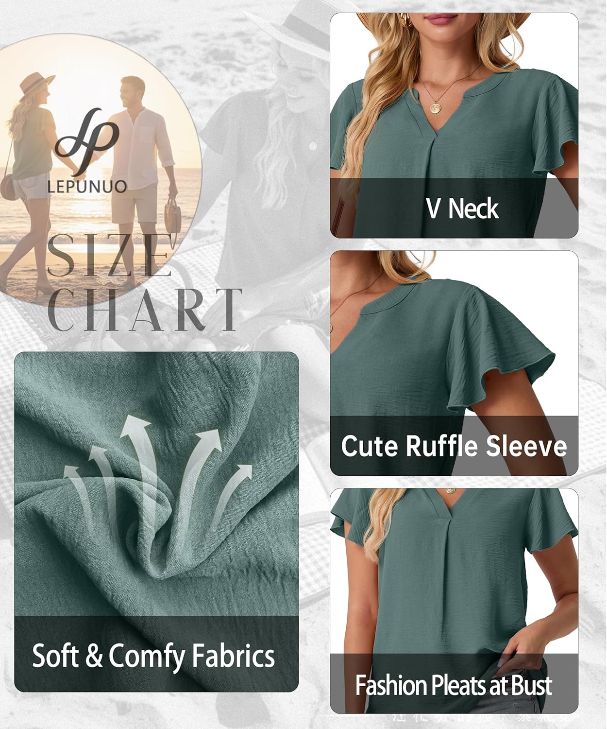 Womens Spring Tops Summer Dressy Casual Cute V Neck Ruffle Sleeve Blouses Flowy Shirts - Image 4