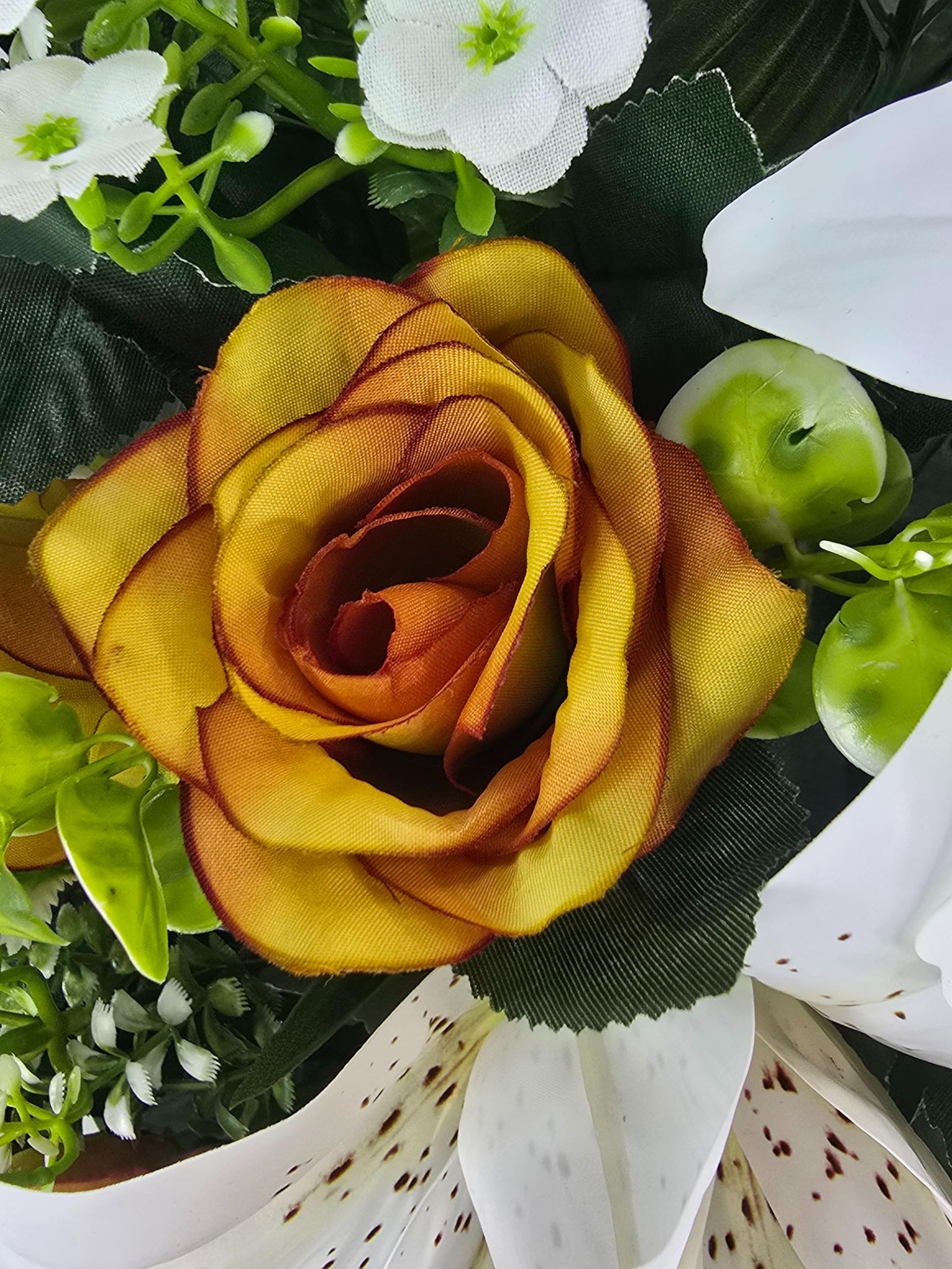 DRW Centro de Flores Cementerio, procesiones, Iglesias Bodas o sepulturas Rosas otoñales y liliums Blancos Artificiales 60x28x56