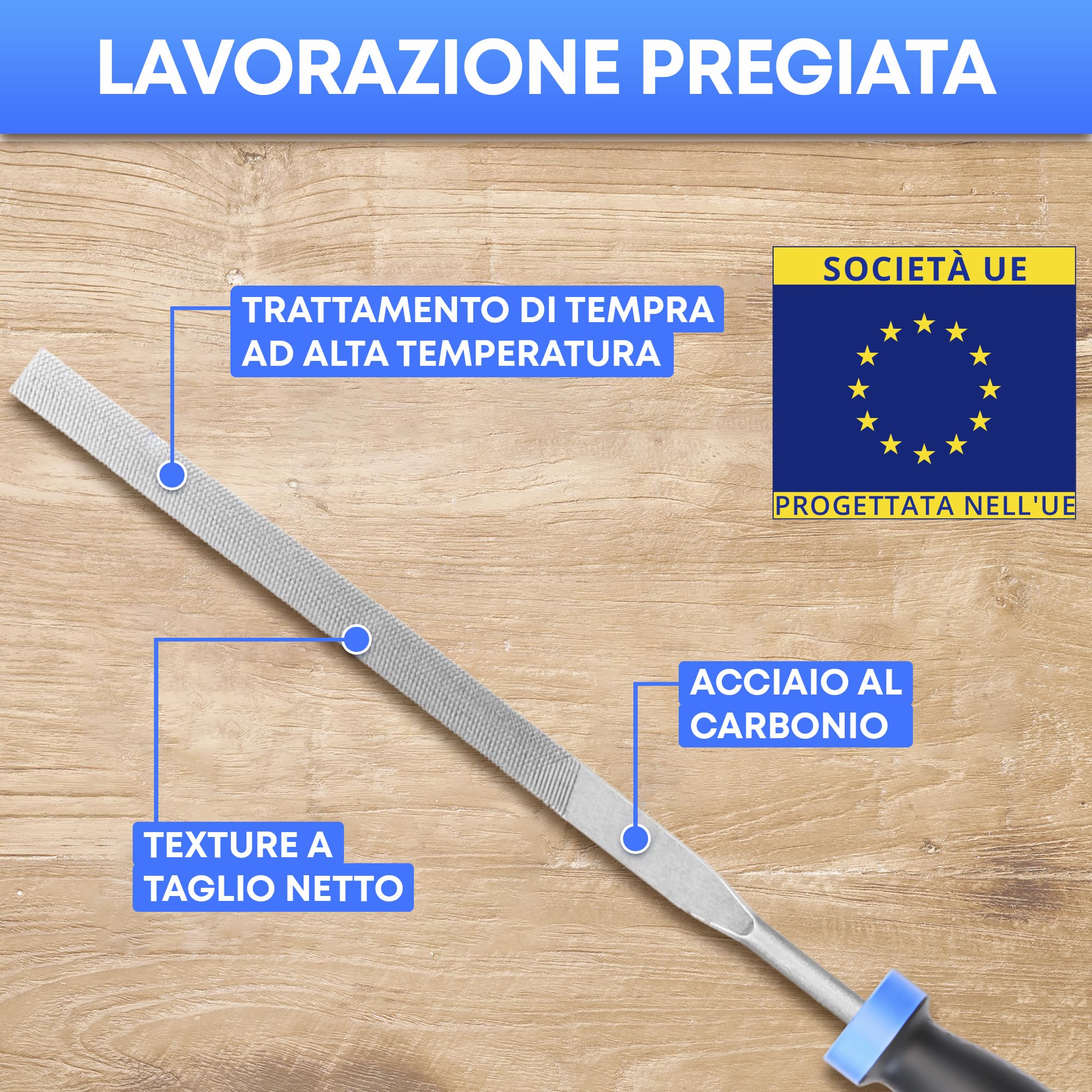 Set di lime ad ago - 6 pezzi per legno, metallo, plastica e gioielli - 150x3mm - Piccole lime tonde, mezze tonde, quadrate, triangolari, piatte e a punta piatta