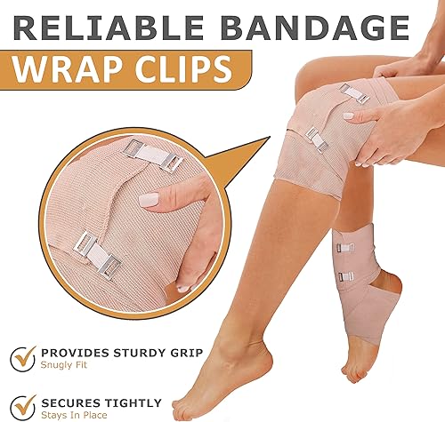 Miniatura 4 de D&H Medical Vendaje elástico  Paquete de 8 rollos de vendaje de compresión premium + 8 clips adicionales  4 rollos de cada tamaño (4 pulgadas x 5