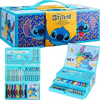 Disney Stitch Colouring Pencils for Kids Colouring Pens Crayons Art Supplies in Art Box Kids Colouring Sets 30 Plus Pieces Travel Case Stitch Gifts for Kids