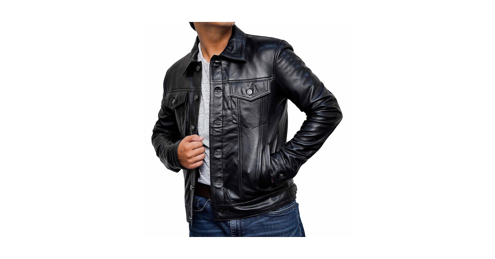 Oxdire Mens Winter Trucker Style Black Leather Jacket