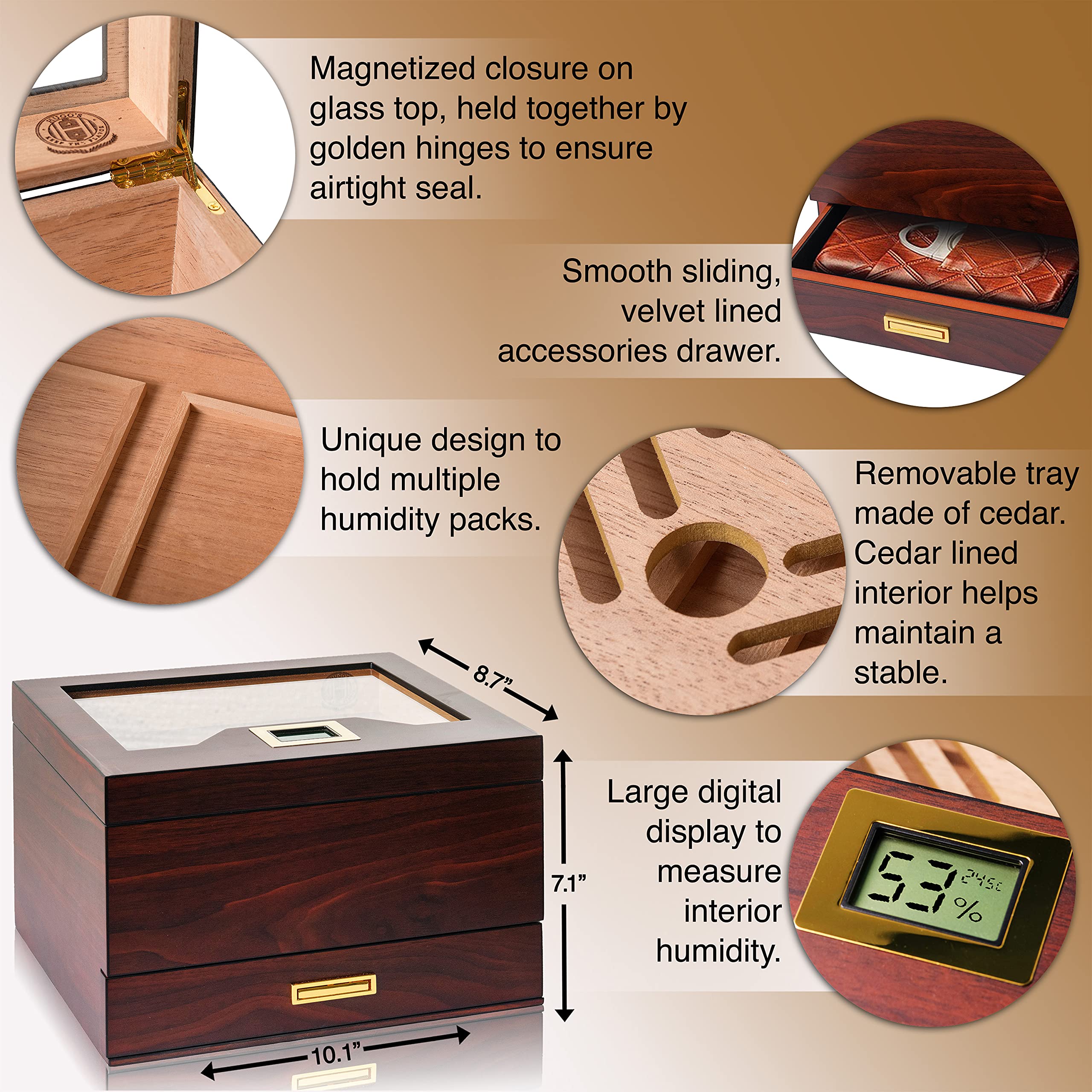 Buy Hugo's Cigar Humidor Box Cigar Case 35 to 60 Cigars Antique Box