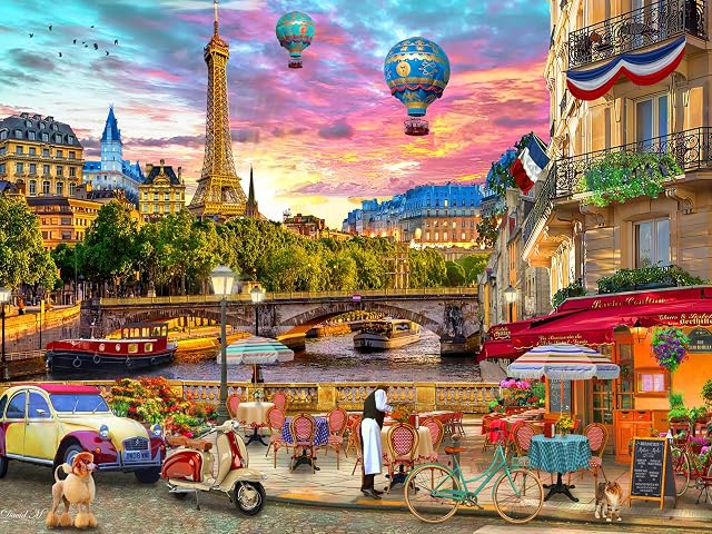 Vermont Christmas Company Parisian Sunset Jigsaw Puzzle 550 Piece - Large Pieces - Fully Interlocking & Randomly Shaped - 24" x 18"