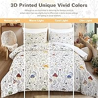 Vista 56 de SOULZZZ Juego de ropa de cama retro hippie tamaño matrimonial, edredón floral de hongos margaritas para niñas y mujeres, edredón negro con 2 fundas