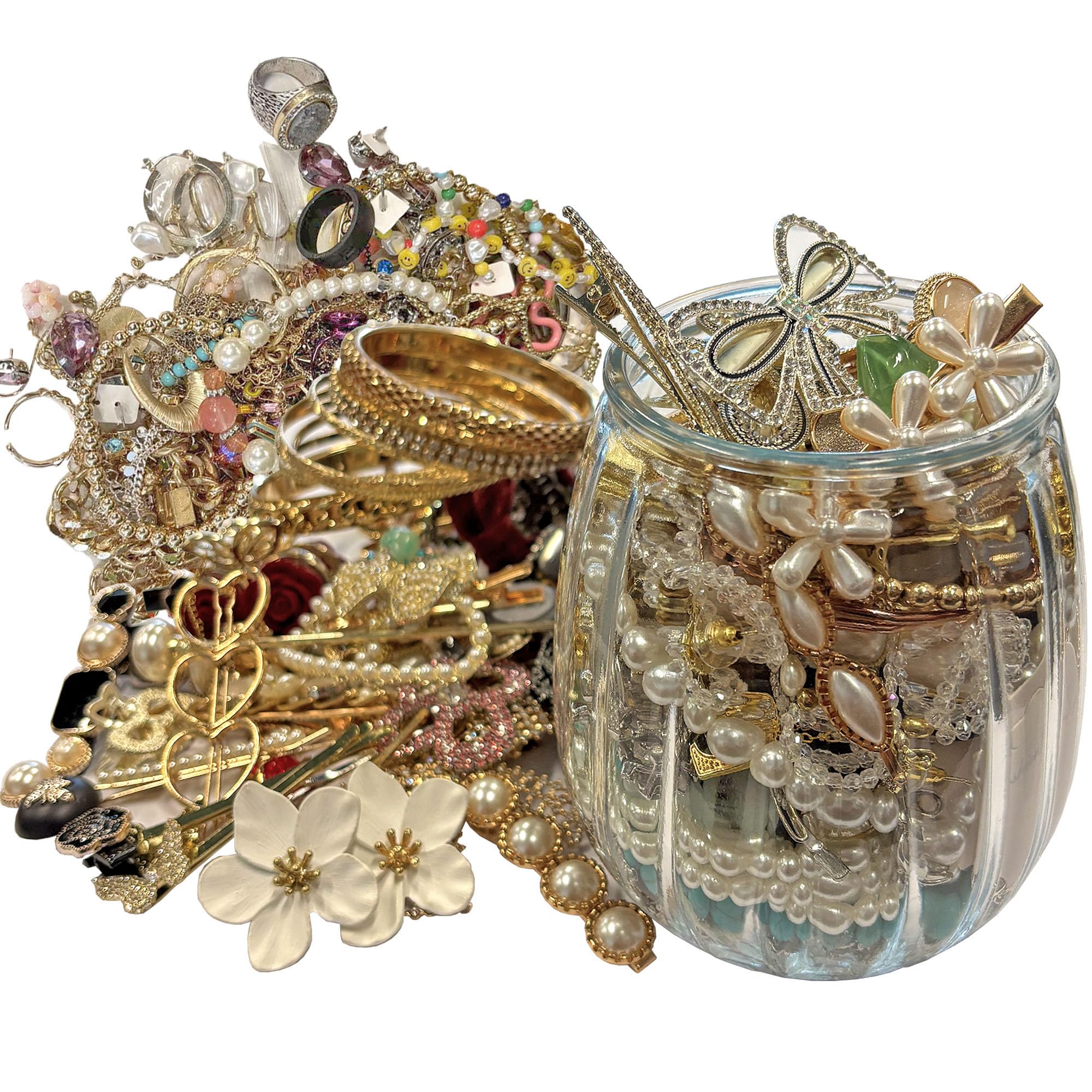 Mystery Jewelry Jar - 25.4fl oz, 45+ Surprise Vintage Jewelry Set for Women, Jewelry Mystery Jar Gift Set Including Earrings Necklaces Bracelets/Anklets Rings Kracelet, Unique Birthday Gifts for Her