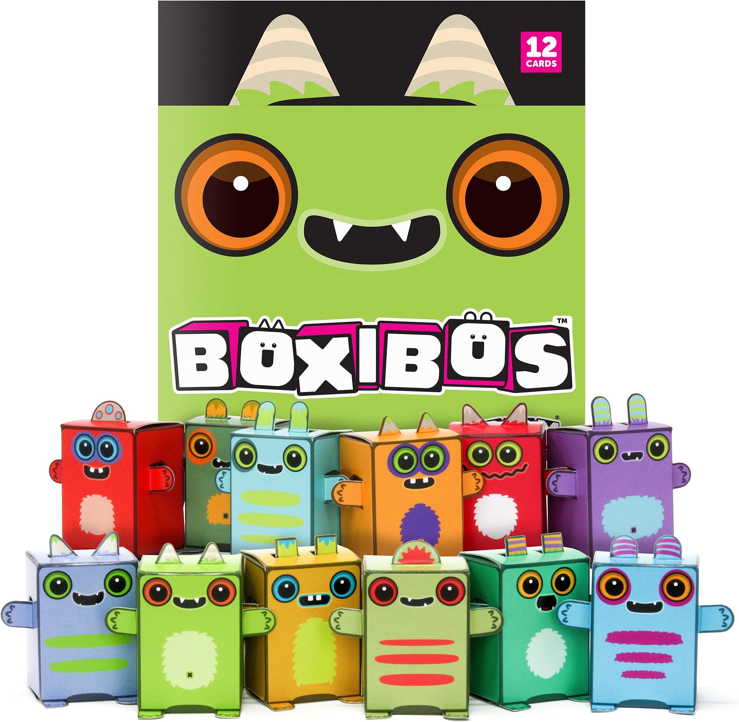 Box Buddies Boxibos Monsters - Pack of 12 Mini Box Monsters - Paper Craft for Kids, Party Bag Fillers, Pocket Money Toys