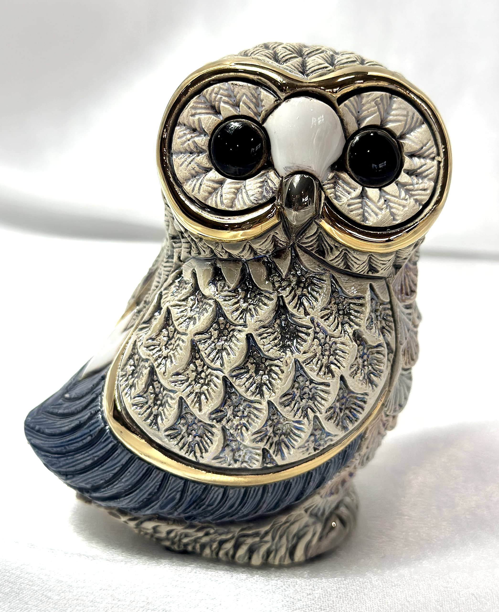 De Rosa Handmade Sculpted Ceramic Forest Owl Figurine - Art Decor Gift Family Collection