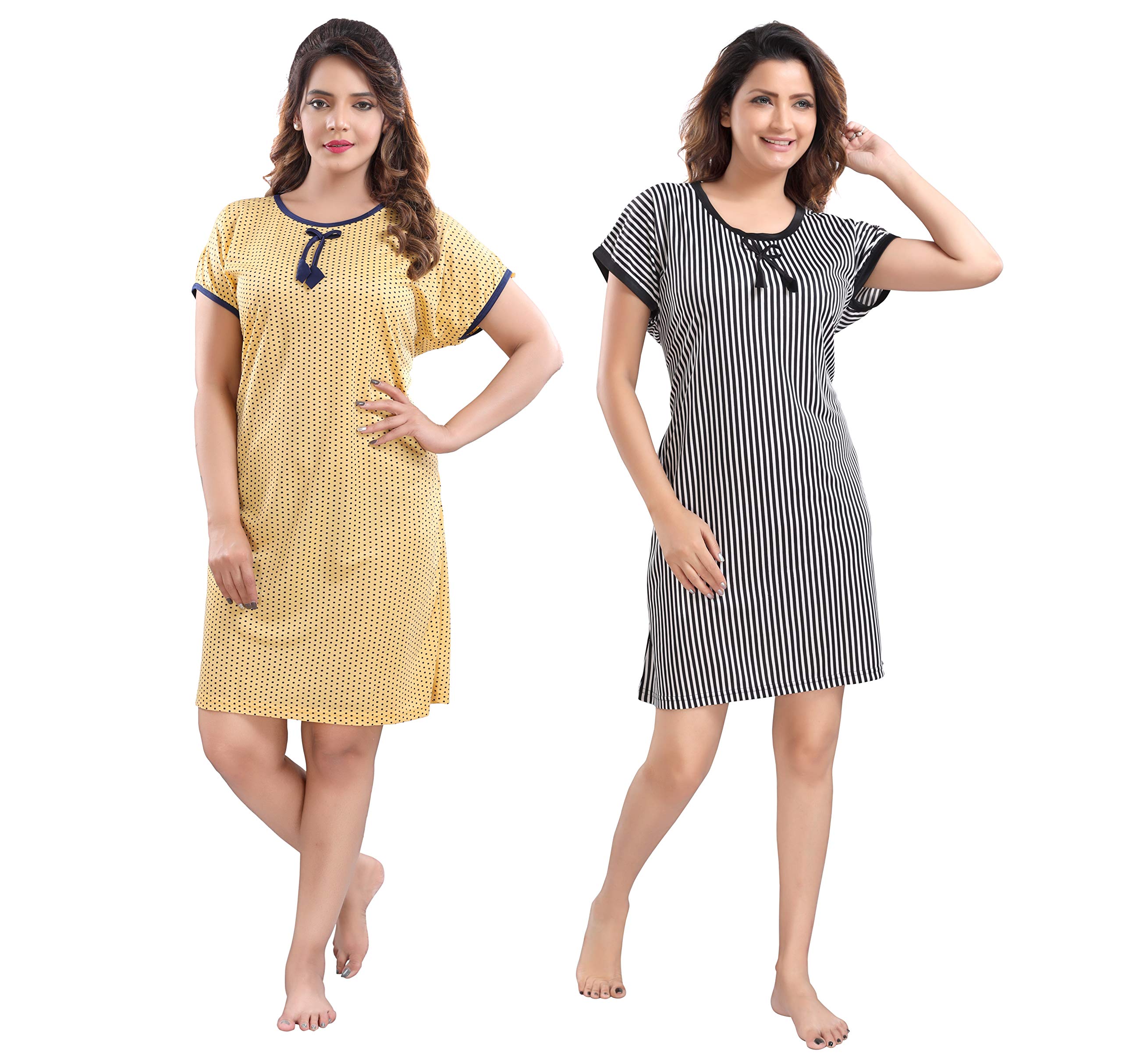yki Women's Sarina Printed Knee Length Short Night Dress (Pack of 2)-picture-33