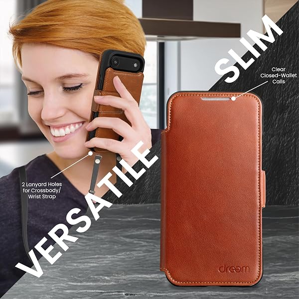 dreem Custodia iPhone Air a Portafoglio in Vera Pelle, con Supporto per Telefono Rivoluzionario, Compatibile con MagSafe, Cover Magnetica Rimovibile, Portacarte con RFID [Fibonacci:Caramel] - 5