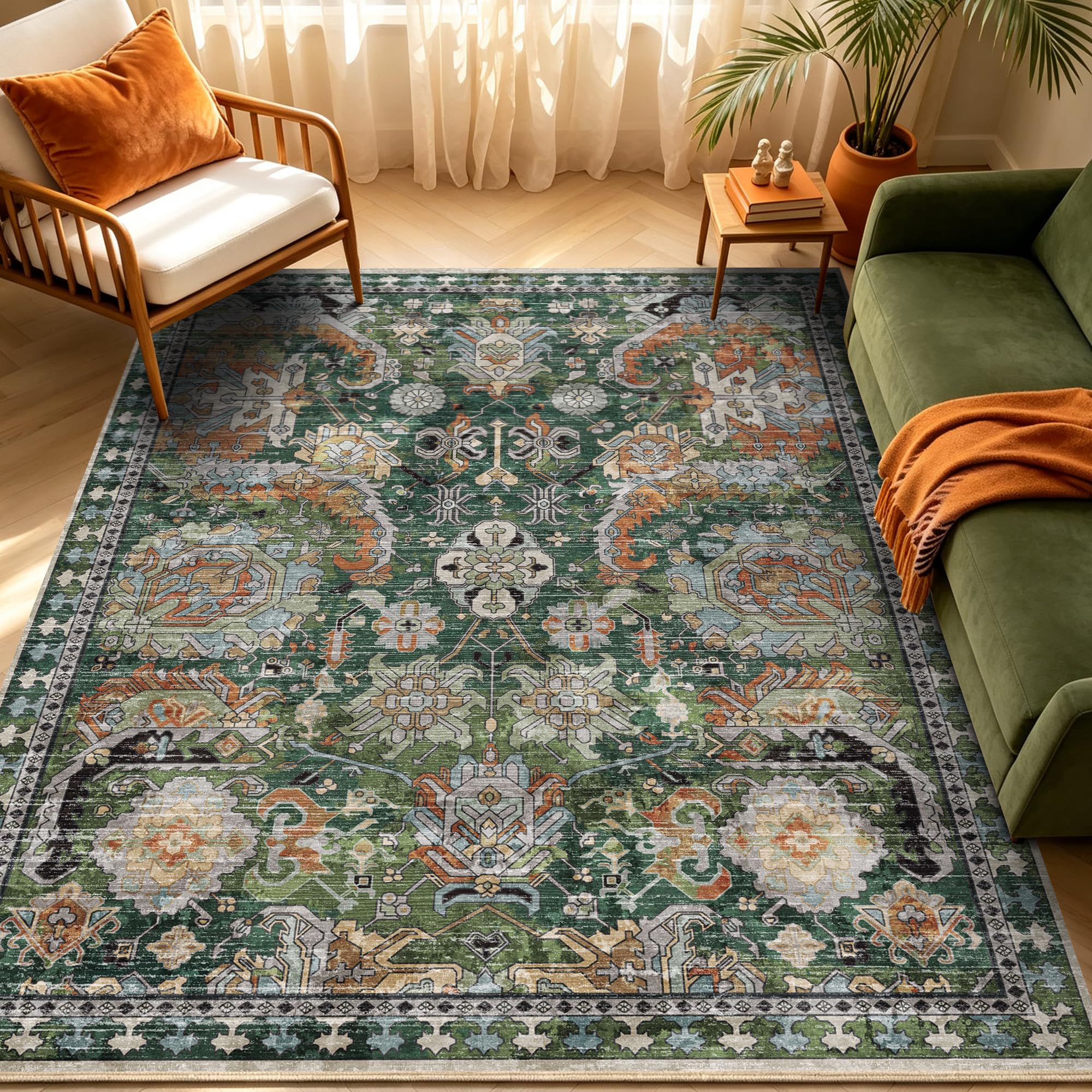 Photo 1 of RUGSURE Washable Area Rug, Green, 5' x 7'