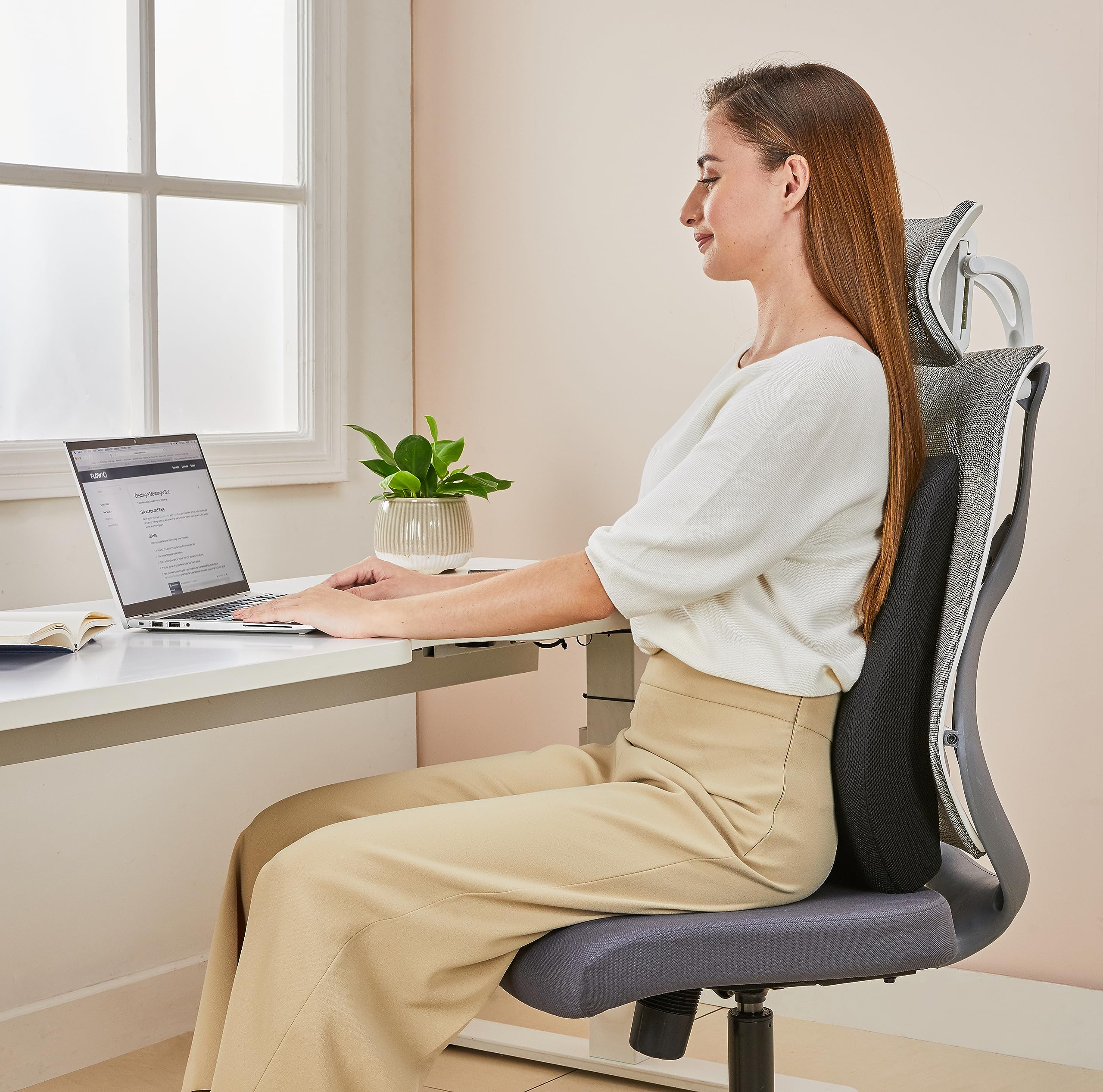 Amazon Basics Backrest, Fabric Lumbar Support Orthopedic Pillow, Portable|Promotoes Posture Alignment, Back Pain Relief - 6 Months Warranty|Mesh - Black, Large 4