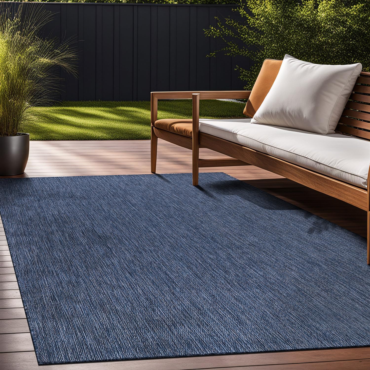 Beverly Rug Indoor Outdoor Rug 5x7, Washable Outside Carpet for Patio, Deck, Porch, Solid Modern Area Rug, Water Resistant, Azure Blue