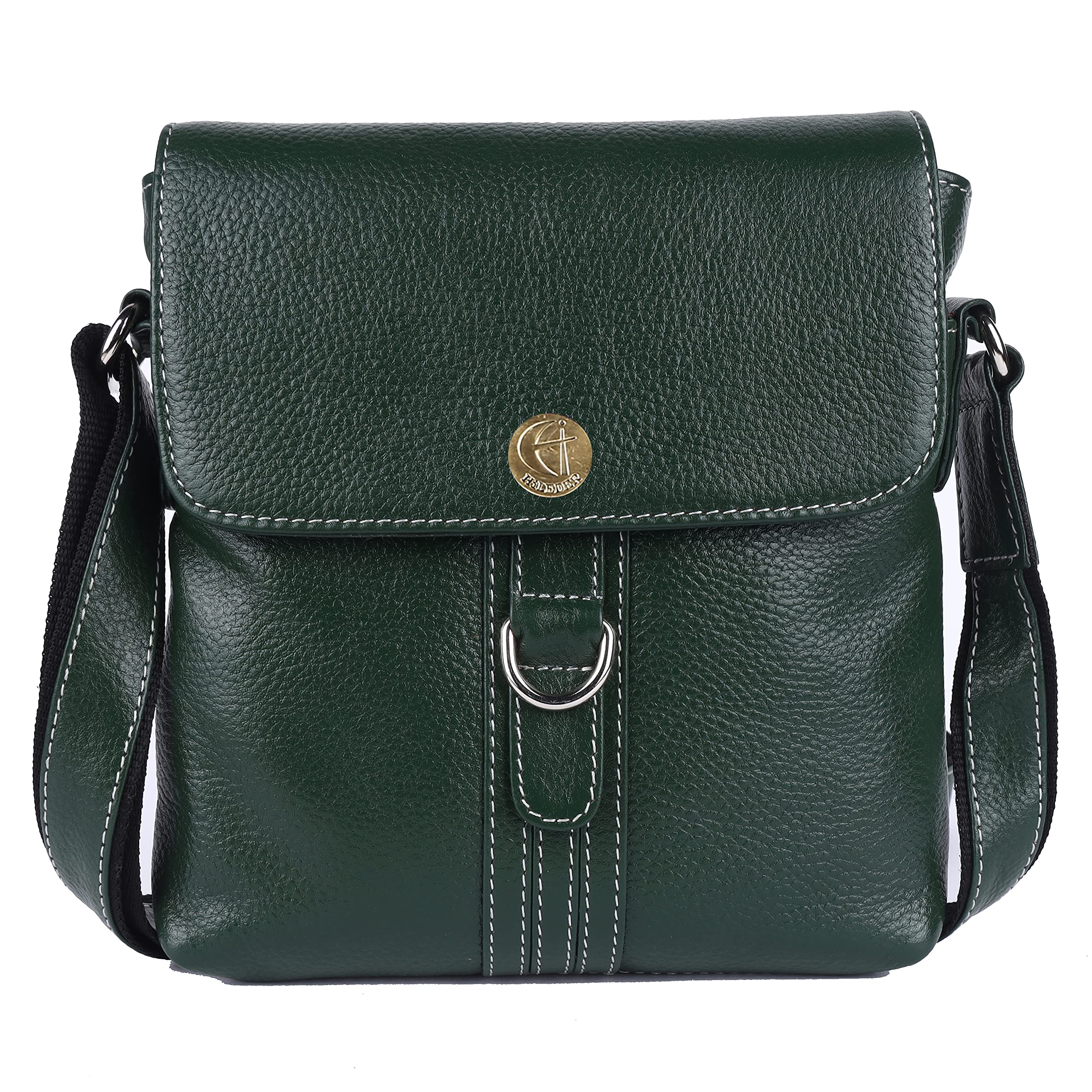 100% Pure Genuine Leather Messenger Shoulder Handbag 7 inches Sling Cross Body Travel Office Tablet Flap D-Loop Compartment Bag for Men and Women-image-12