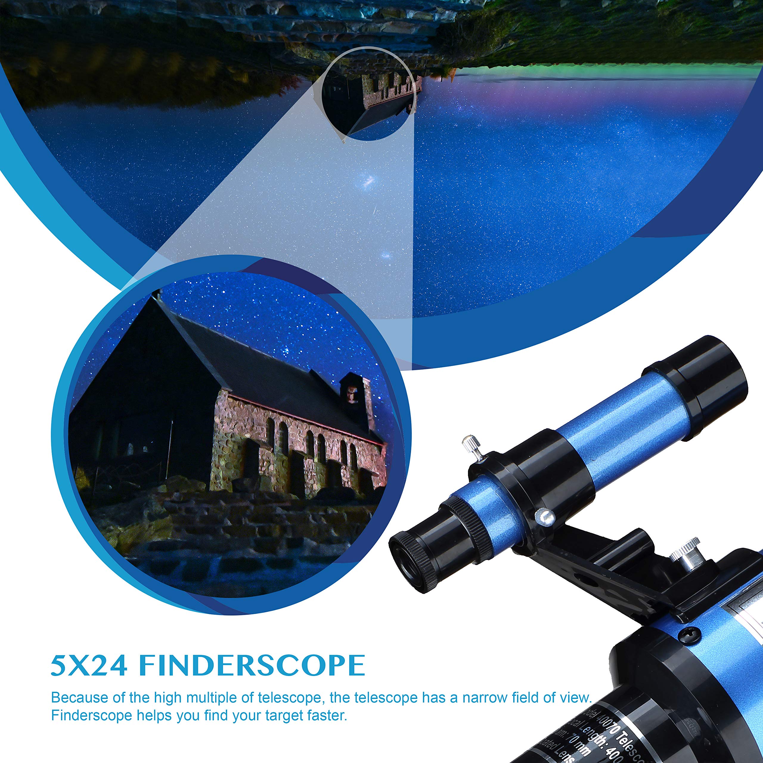Aomekie Télescope Enfant Adulte 400/70mm Lunette Astronomique Réfracteur avec Adaptateur de Téléphone Trépied Ajustable et Chercheur pour Débutants et Amateurs pour Observer la Lune