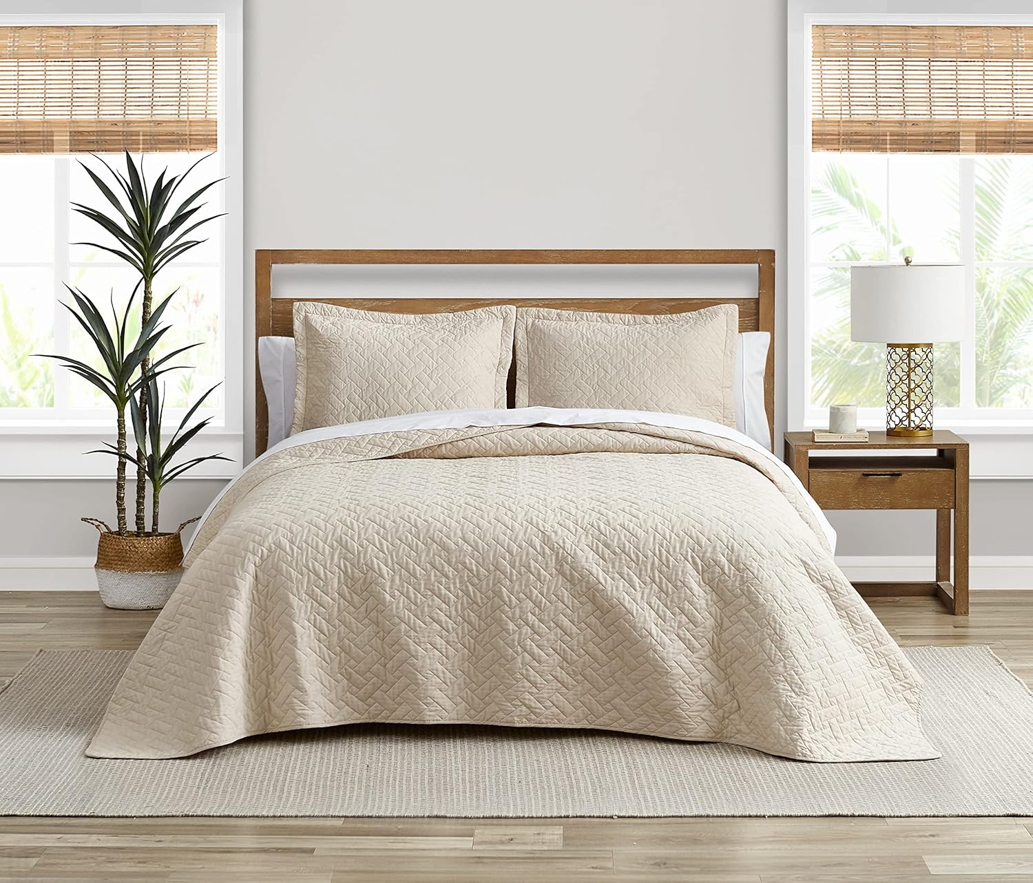 Tommy Bahama - Twin Quilt Set, Soft Cotton Bedding with Matching Sham, Oeko-Tex Certified, Dorm Essentials (Chevron Dune)