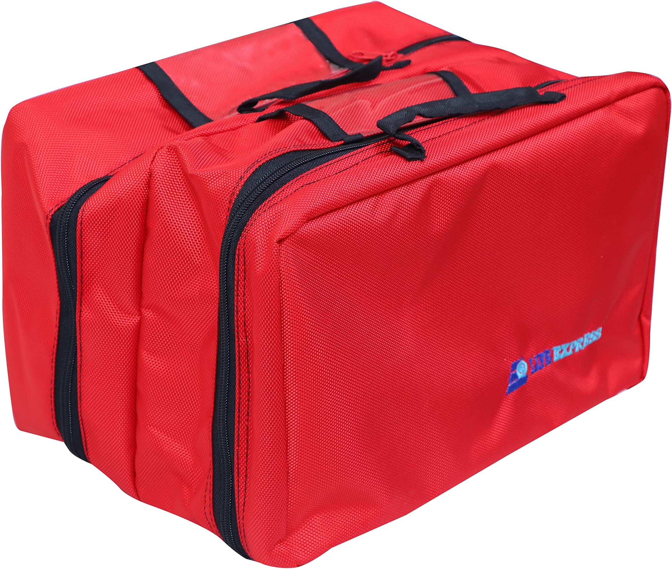 Life Express Emergency First Aid Responder Kit Bag Large (Red) Portable Survival kit Empty Case for Home Outdoor Travel Rescue, Nurse Bag, Medical Clinical Bag with Inner Dividers (Size:12 * 9 * 8)