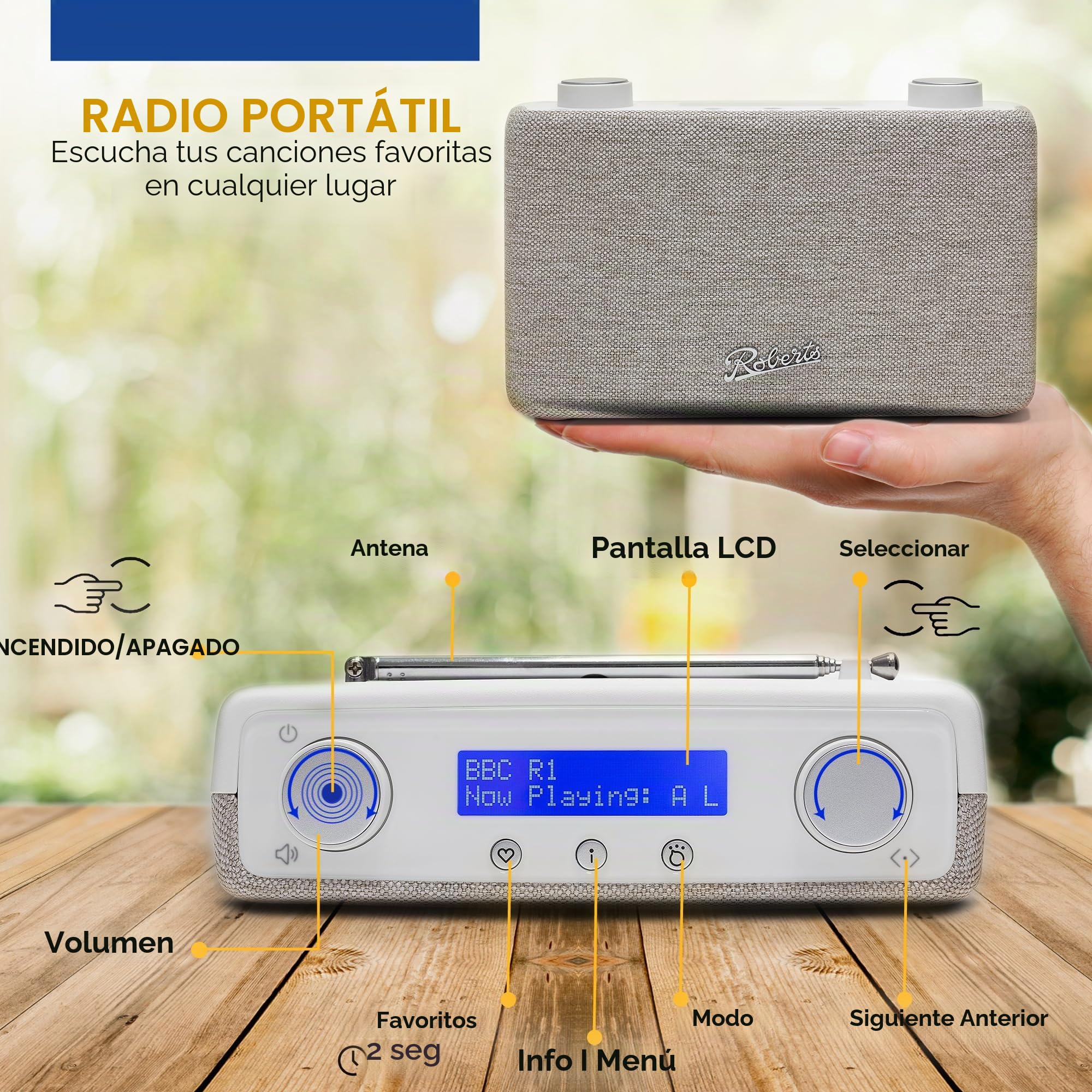 Roberts Radio Play11 Dab/Dab+/FM Digital - Blanco - Portátil - Enchufe para Auriculares