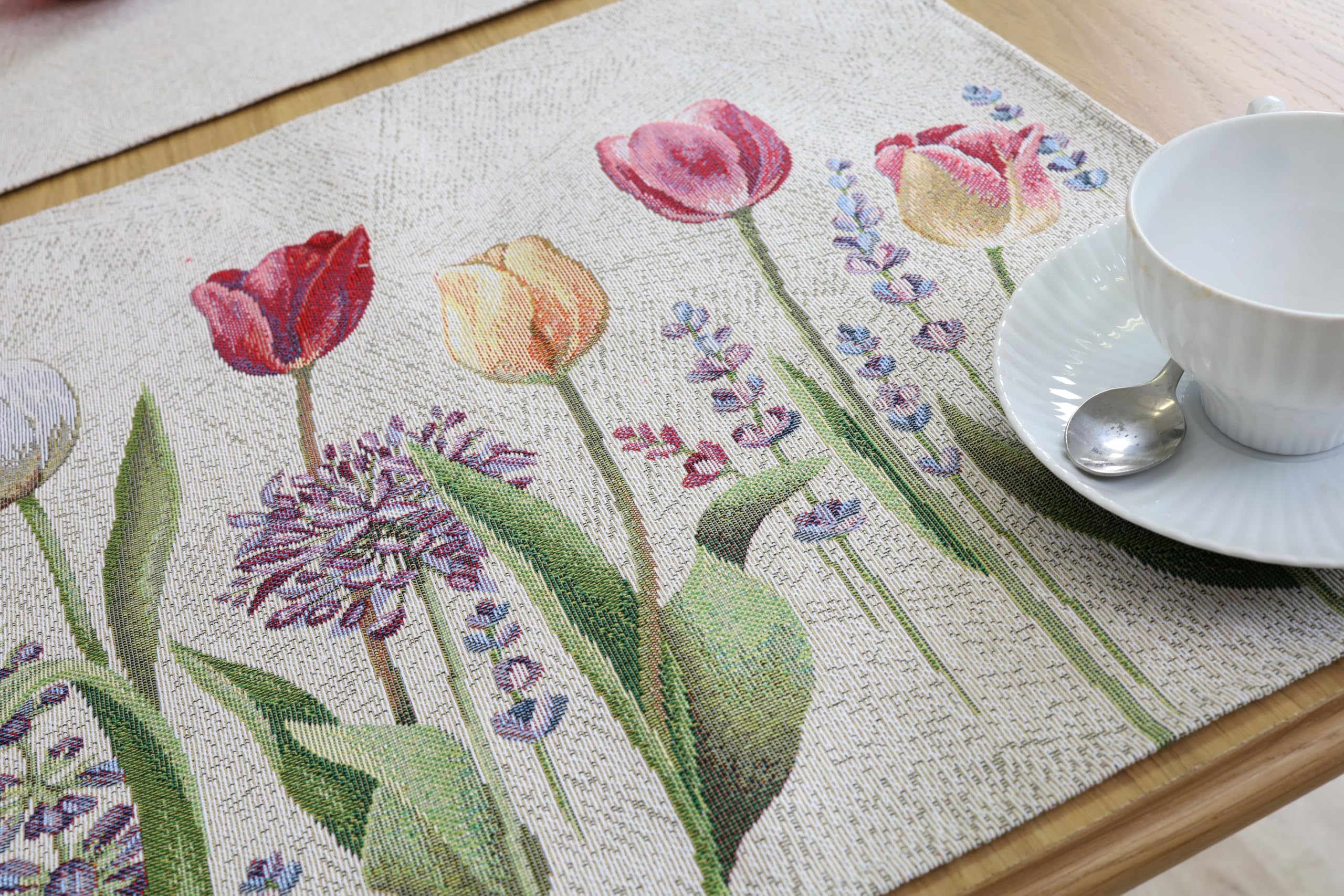 Tischsets Platzsets Abwaschbar 8er Set, 40x50 cm, Platzdeckchen Stoff 100% Jacquard Gobelin, Untersetzer Teller Hochwertige Wiederverwendbare für Hochzeit, Geburtstag, Küchen, Cafe - Tulpen