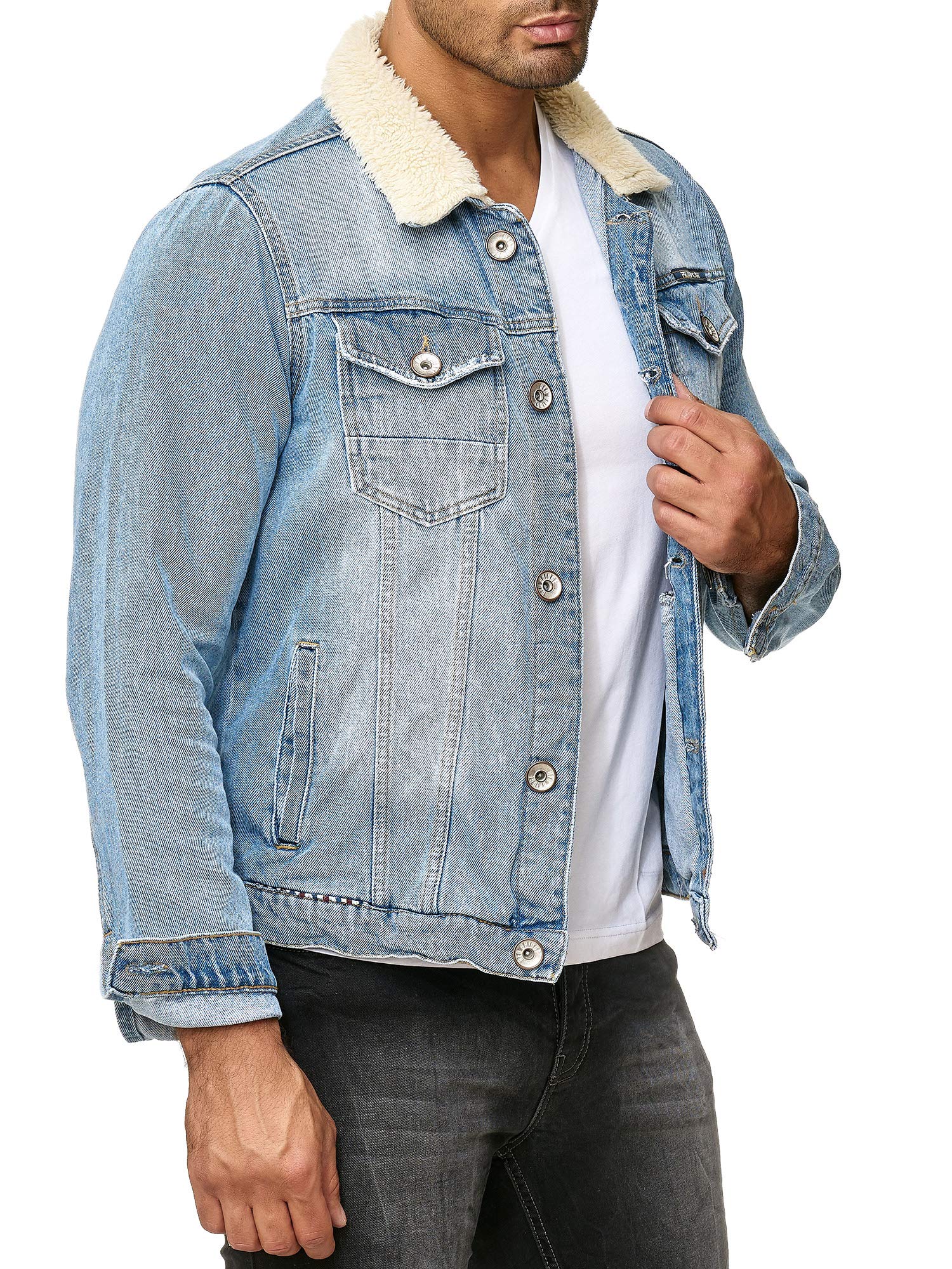 RED BRIDGE Chaqueta Manga Larga de Jean Vintage para Hombres Sherpa Piel Denim Jacket