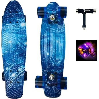 Skateboard Kids Mini Cruiser Skateboard Complete 22 Inch with LED Light Wheels for Adults Children Beginners Girls Boys Birthday Gift