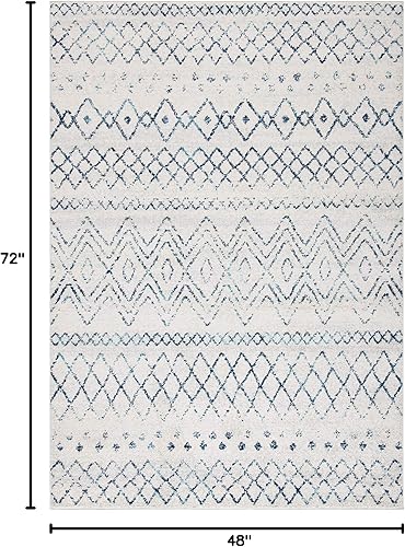 Miniatura 2 de SAFAVIEH Madison Collection - Alfombra decorativa de 4 x 6 pies, color marfil y azul marino, diseño marroquí bohemio envejecido, no desprende pelusa