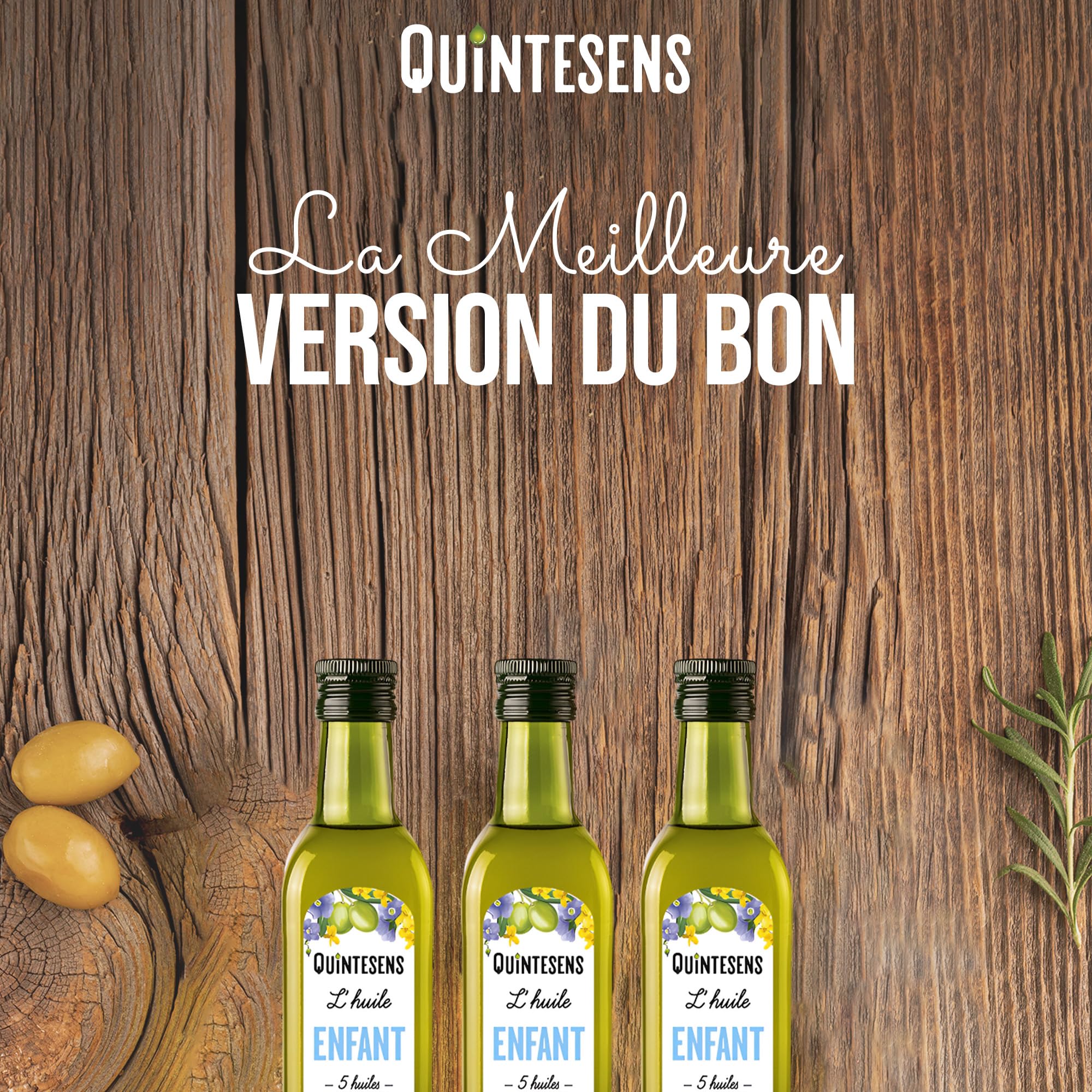 Lot 3 Huiles Enfant QUINTESENS 250ml - Apports en DHA, Oméga 3, 6 & 9 et Vitamine E pour un Développement Solide pour la Vie - Production 100% Française & Biologique