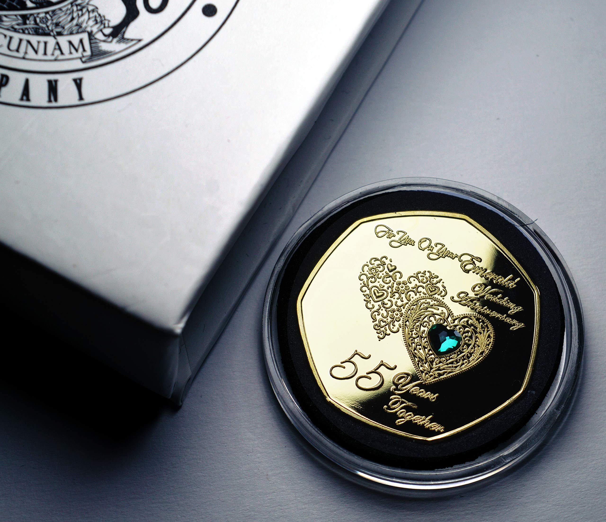 The Commemorative Coin Company Gold 55Th Emerald Wedding Anniversary 24Ct Commemorative With Diamante Gemstone. Capsule And Gift Box. Gift/Present 55 Years Together