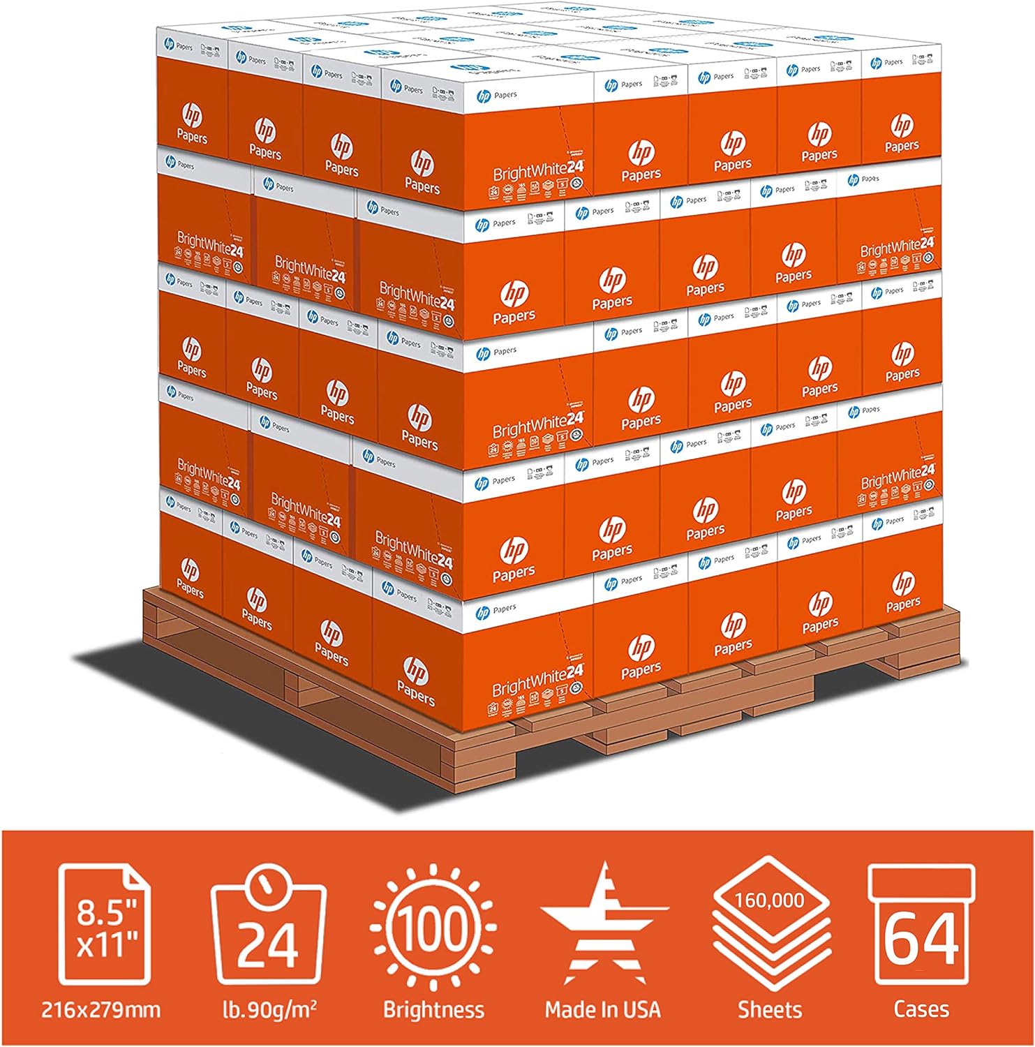 HP Papers Printer Paper | 8.5 x 11 Paper| BrightWhite 24 lb | 60 Case Pallet - 150,000 Sheets | 100 Bright | Made in USA - FSC Certified |203000P : Office Products