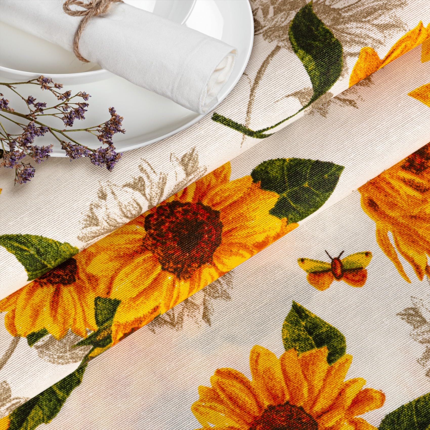 Mantel lavable, fácil de limpiar, de algodón, poliéster, antimanchas, para jardín, diseño de girasoles, 260 x 140 cm, para interior y exterior